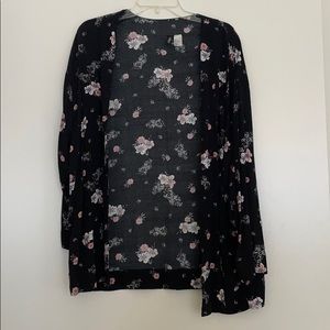 Black floral kimono 3/4 sleeve